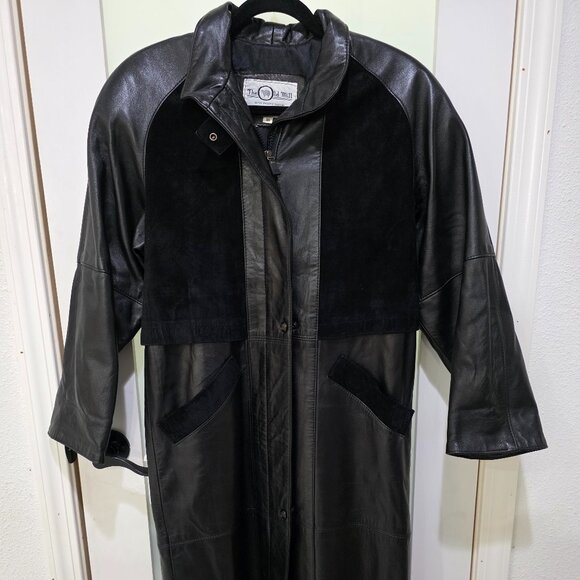 the old mill Jackets & Blazers - The Old Mill Black Leather Long Jacket XS 100% Leather Vintage Trench Coat Suede